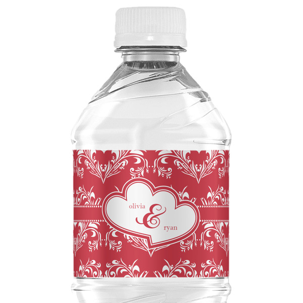 Custom Heart Damask Water Bottle Labels - Custom Sized (Personalized)