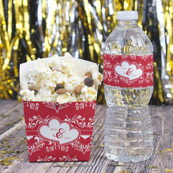 Heart Damask Water Bottle Label - w/ Favor Box