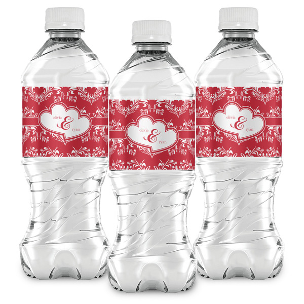 Heart Damask Water Bottle Labels - Front View