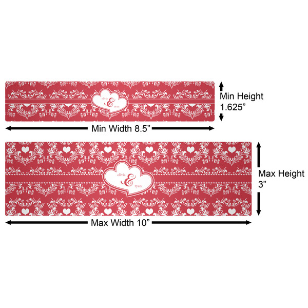 Heart Damask Water Bottle Labels w/ Dimensions