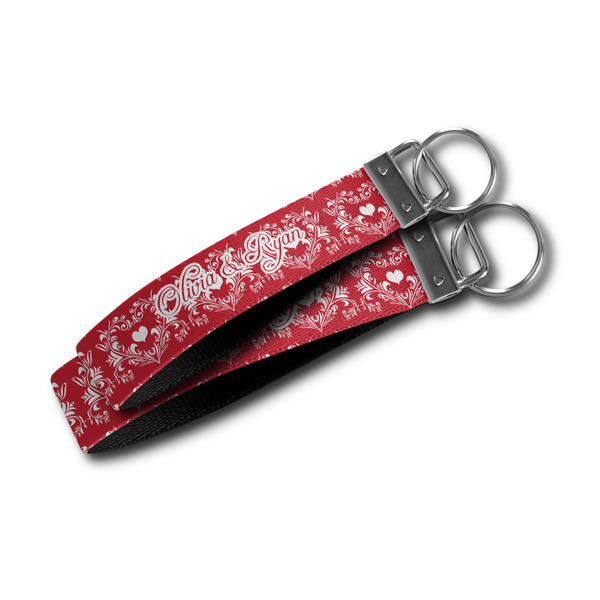 Heart Damask Webbing Keychain FOBs - Size Comparison