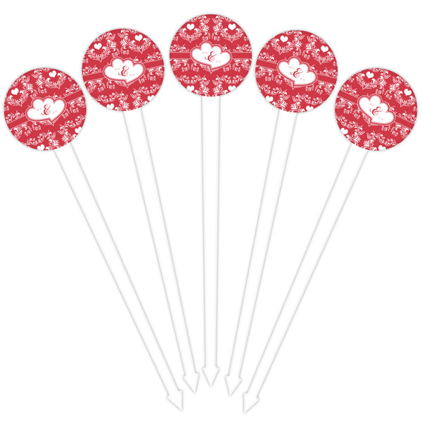 Heart Damask White Plastic 4" Food Pick - Round - Fan View