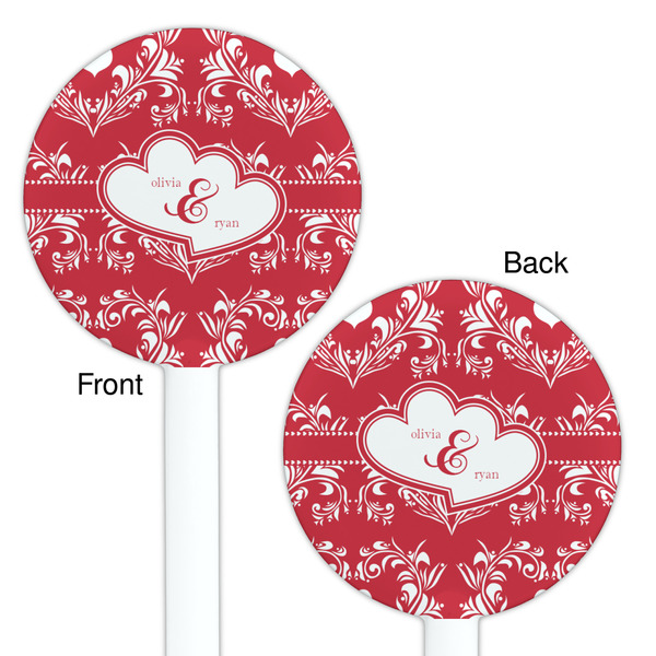 Heart Damask White Plastic 5.5" Stir Stick - Double Sided - Round - Front & Back