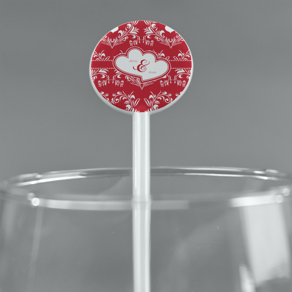 Heart Damask White Plastic 5.5" Stir Stick - Round - Main