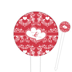 Heart Damask 6" Round Plastic Food Picks - White - Double Sided (Personalized)