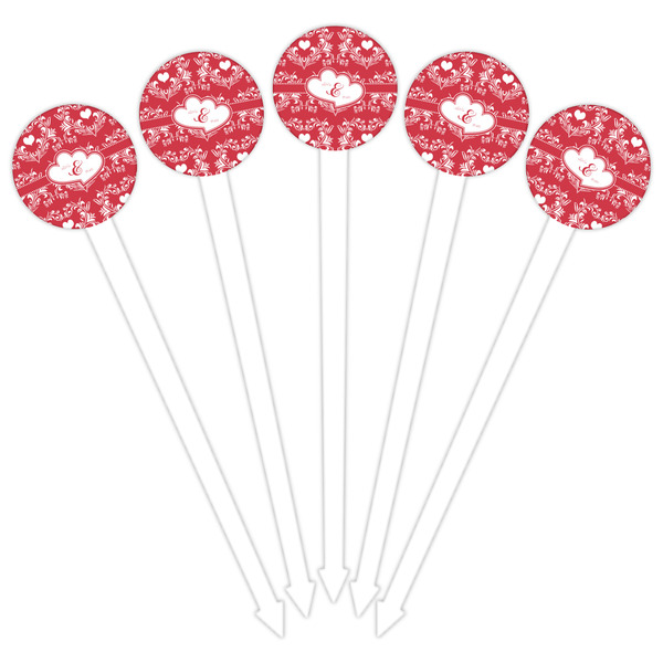 Heart Damask White Plastic 6" Food Pick - Round - Fan View