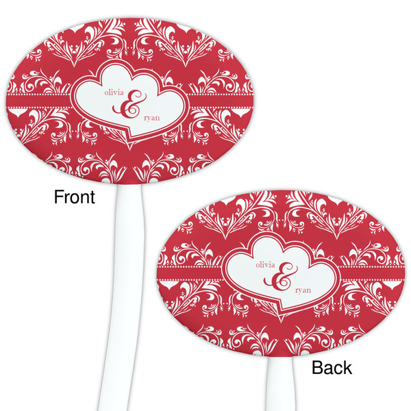 Heart Damask White Plastic 7" Stir Stick - Double Sided - Oval - Front & Back