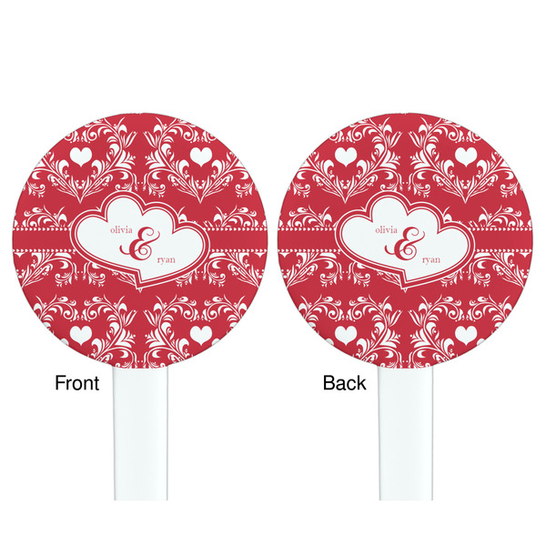 Heart Damask White Plastic 7" Stir Stick - Double Sided - Round - Front & Back