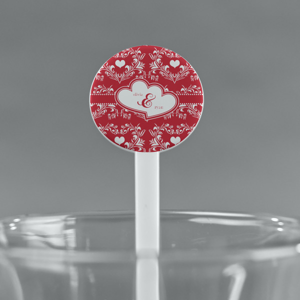 Heart Damask White Plastic 7" Stir Stick - Round - Main