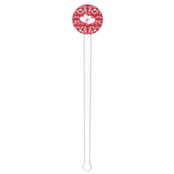 Heart Damask White Plastic 7" Stir Stick - Round - Single Stick