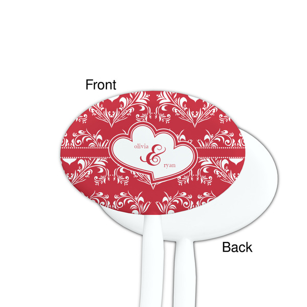 Heart Damask White Plastic 7" Stir Stick - Single Sided - Oval - Front & Back