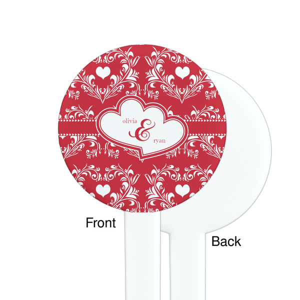Heart Damask White Plastic 7" Stir Stick - Single Sided - Round - Front & Back