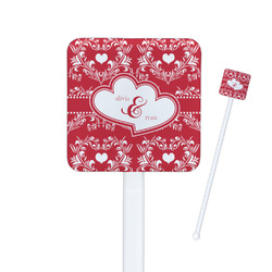 Heart Damask Square Plastic Stir Sticks - Double Sided (Personalized)