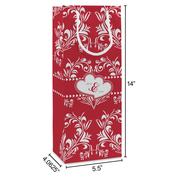 Heart Damask Wine Gift Bag - Dimensions