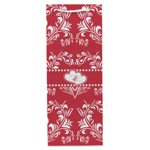 Heart Damask Wine Gift Bag - Matte - Front
