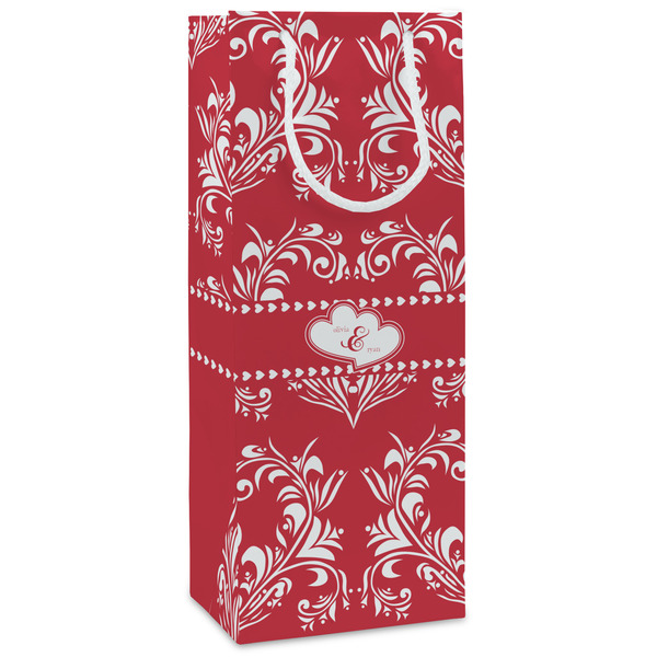 Custom Heart Damask Wine Gift Bags - Matte (Personalized)