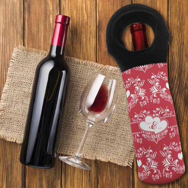 Heart Damask Wine Tote Bag - FLATLAY