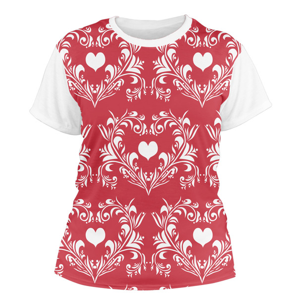 Custom Heart Damask Women's Crew T-Shirt - Medium