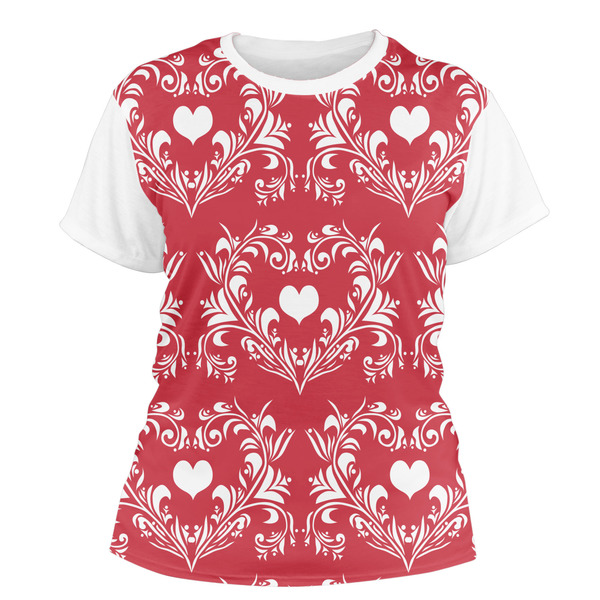 Custom Heart Damask Women's Crew T-Shirt - 2X Large