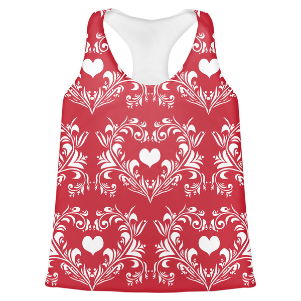 Custom Heart Damask Womens Racerback Tank Top - 2X Large