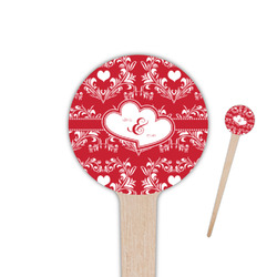 Heart Damask 4" Round Wooden Food Picks - Double Sided (Personalized)