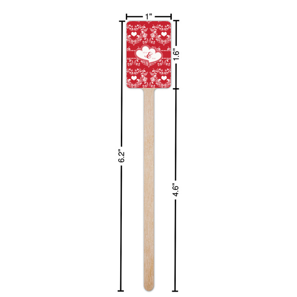 Heart Damask Wooden 6.25" Stir Stick - Rectangular - Dimensions