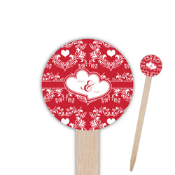 Heart Damask 6" Round Wooden Food Picks - Single Sided (Personalized)