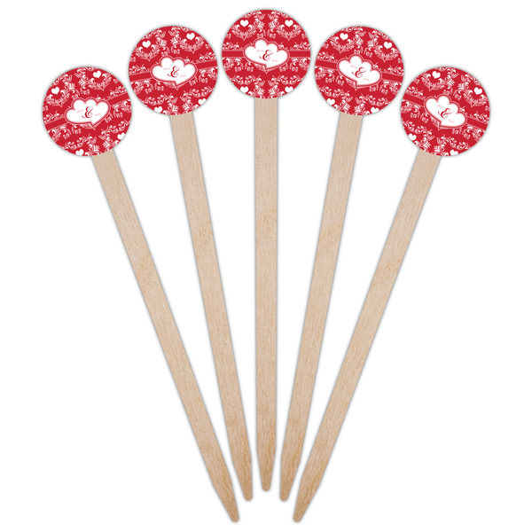 Heart Damask Wooden 6" Food Pick - Round - Fan View