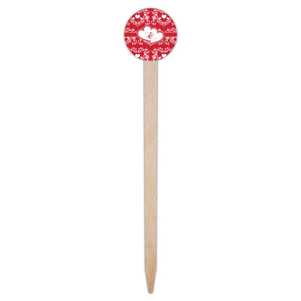 Heart Damask Wooden 6" Food Pick - Round - Single Pick