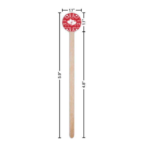 Heart Damask Wooden 6" Stir Stick - Round - Dimensions