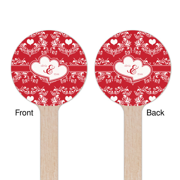 Heart Damask Wooden 6" Stir Stick - Round - Double Sided - Front & Back
