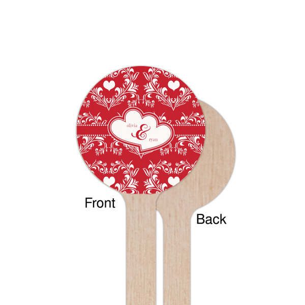 Heart Damask Wooden 7.5" Stir Stick - Round - Single Sided - Front & Back