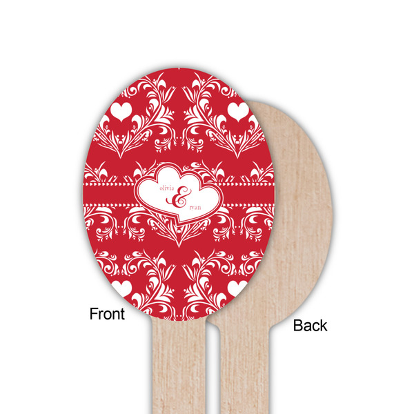 Heart Damask Wooden Food Pick - Oval - Single Sided - Front & Back