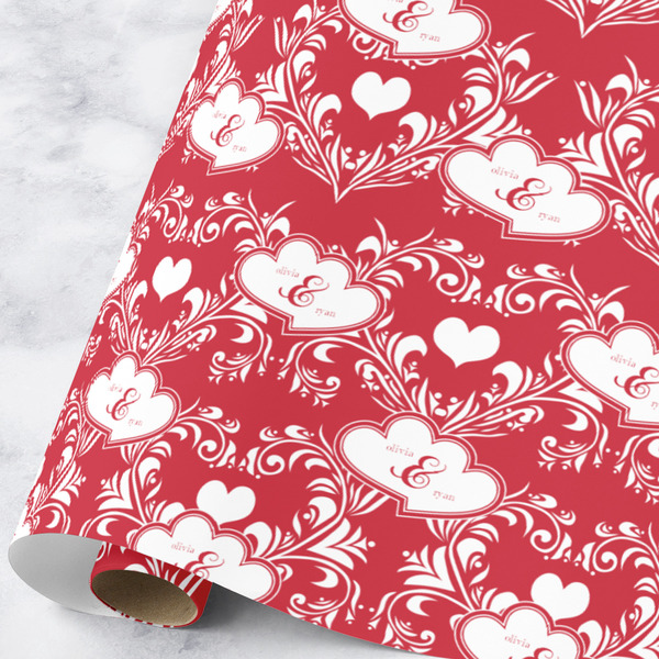Custom Heart Damask Wrapping Paper Roll - Large (Personalized)