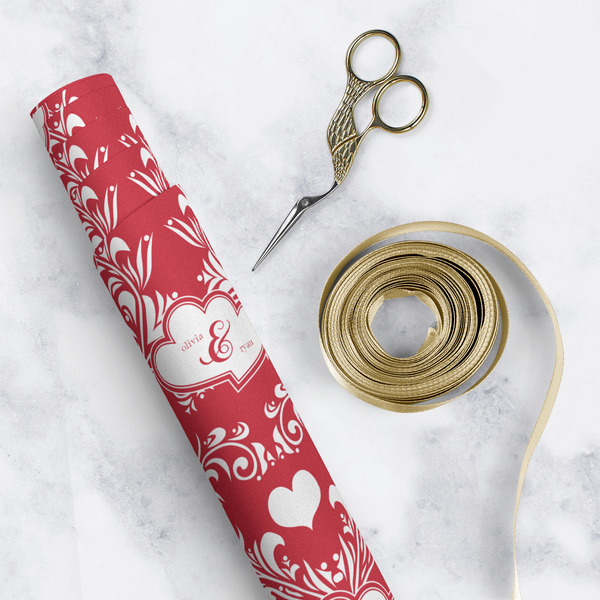 Heart Damask Wrapping Paper Roll - Matte - In Context