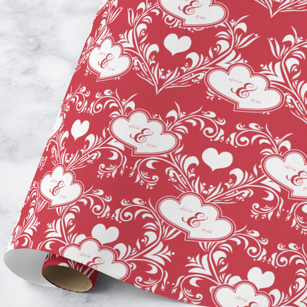 Custom Heart Damask Wrapping Paper Roll - Large - Matte (Personalized)