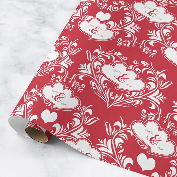 Custom Heart Damask Wrapping Paper Roll - Medium - Matte (Personalized)