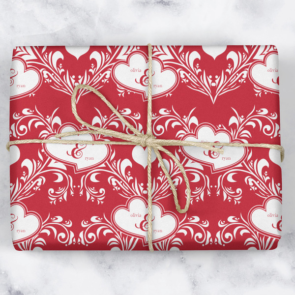 Heart Damask Wrapping Paper Roll - Matte - Wrapped Box