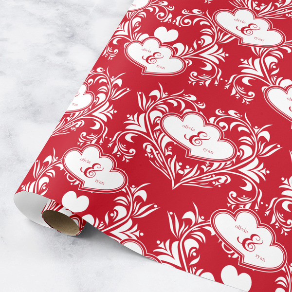 Custom Heart Damask Wrapping Paper Roll - Small (Personalized)