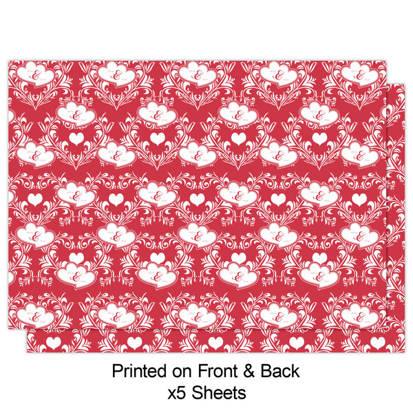 Heart Damask Wrapping Paper Sheet - Double Sided - Front