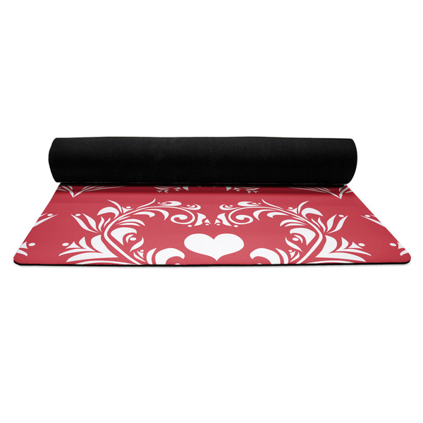 Heart Damask Yoga Mat Rolled up Black Rubber Backing