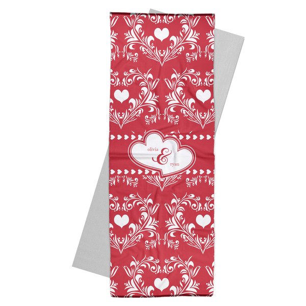 Custom Heart Damask Yoga Mat Towel (Personalized)