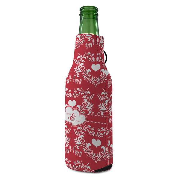 Heart Damask Zipper Bottle Cooler - ANGLE (bottle)
