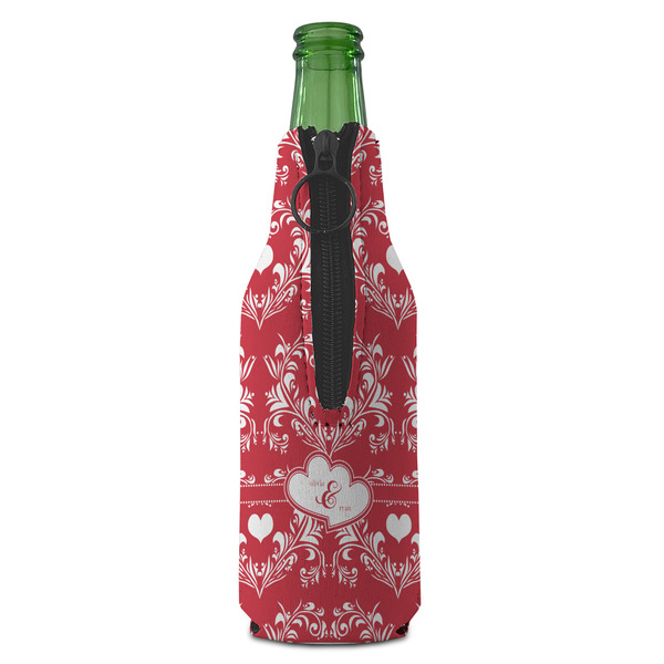 Heart Damask Zipper Bottle Cooler - BACK (bottle)