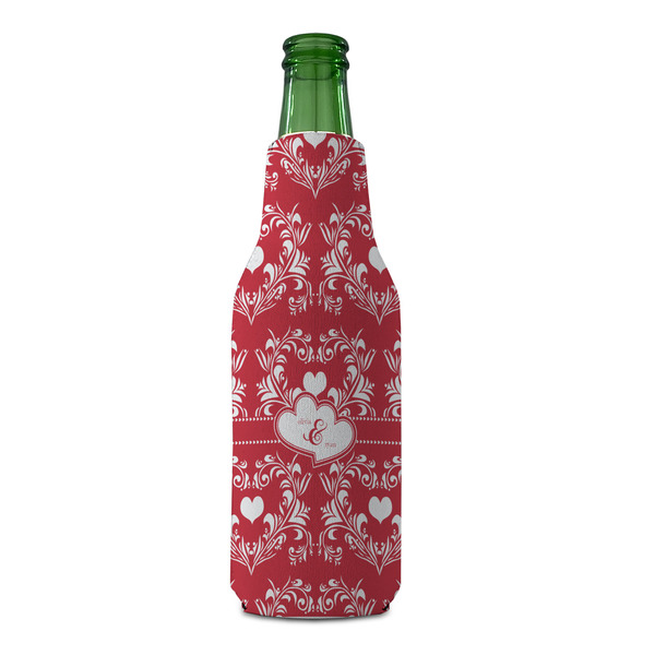 Heart Damask Zipper Bottle Cooler - FRONT (bottle)