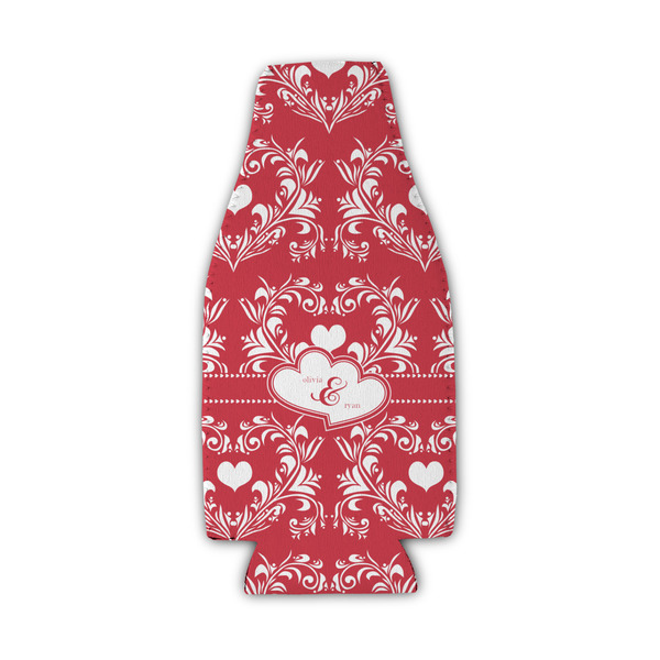 Custom Heart Damask Zipper Bottle Cooler (Personalized)