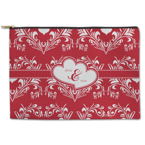 Custom Heart Damask Zipper Pouch (Personalized)