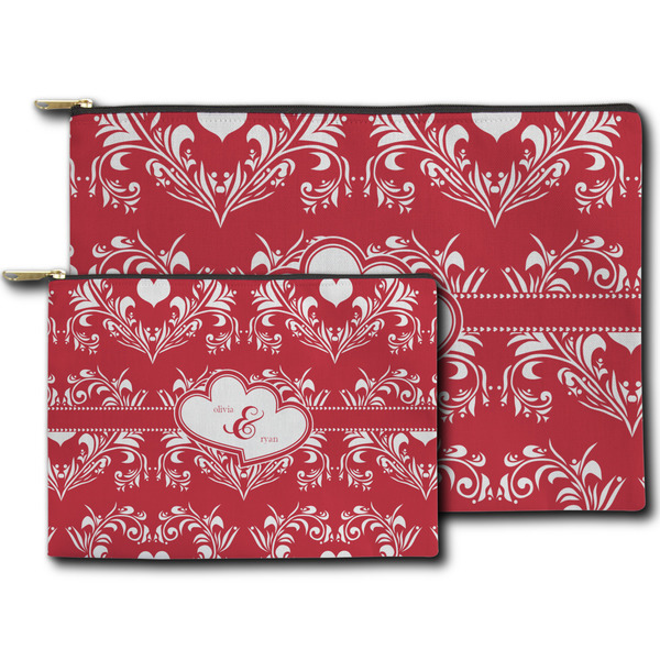 Heart Damask Zippered Pouches - Size Comparison