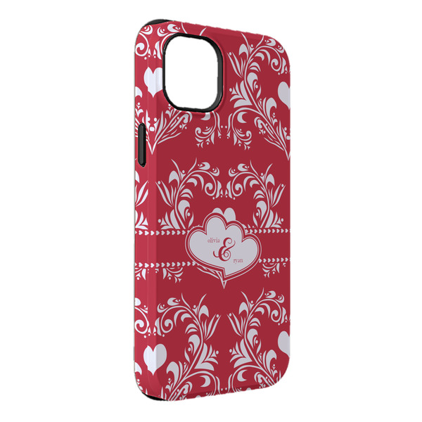 Custom Heart Damask iPhone Case - Rubber Lined - iPhone 14 Plus (Personalized)