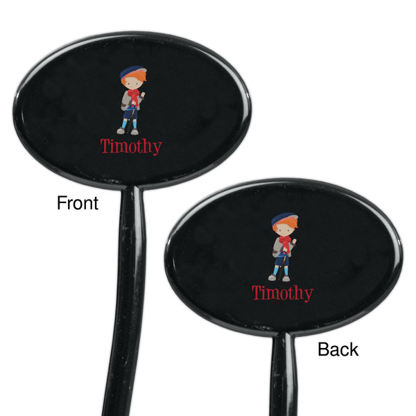 London Black Plastic 7" Stir Stick - Double Sided - Oval - Front & Back